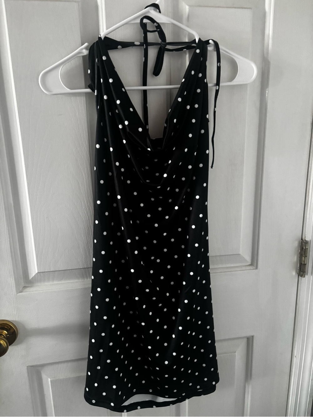 Polka Dot Cowl Neck Slip Dress - Black